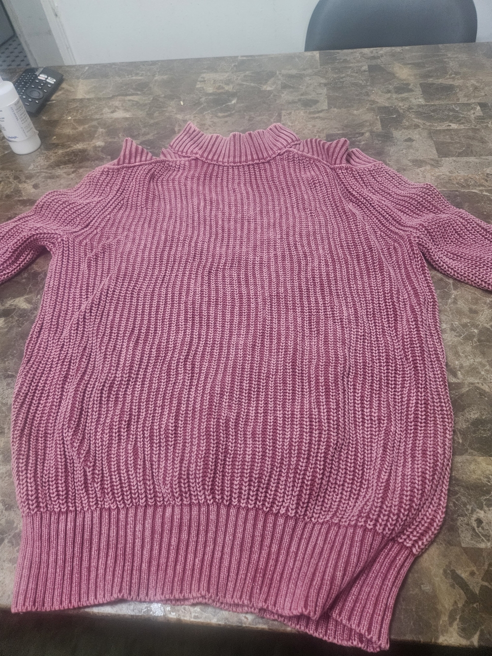 VENUS Pink Cold-Shoulder Ribbed Mock Neck Sweater
